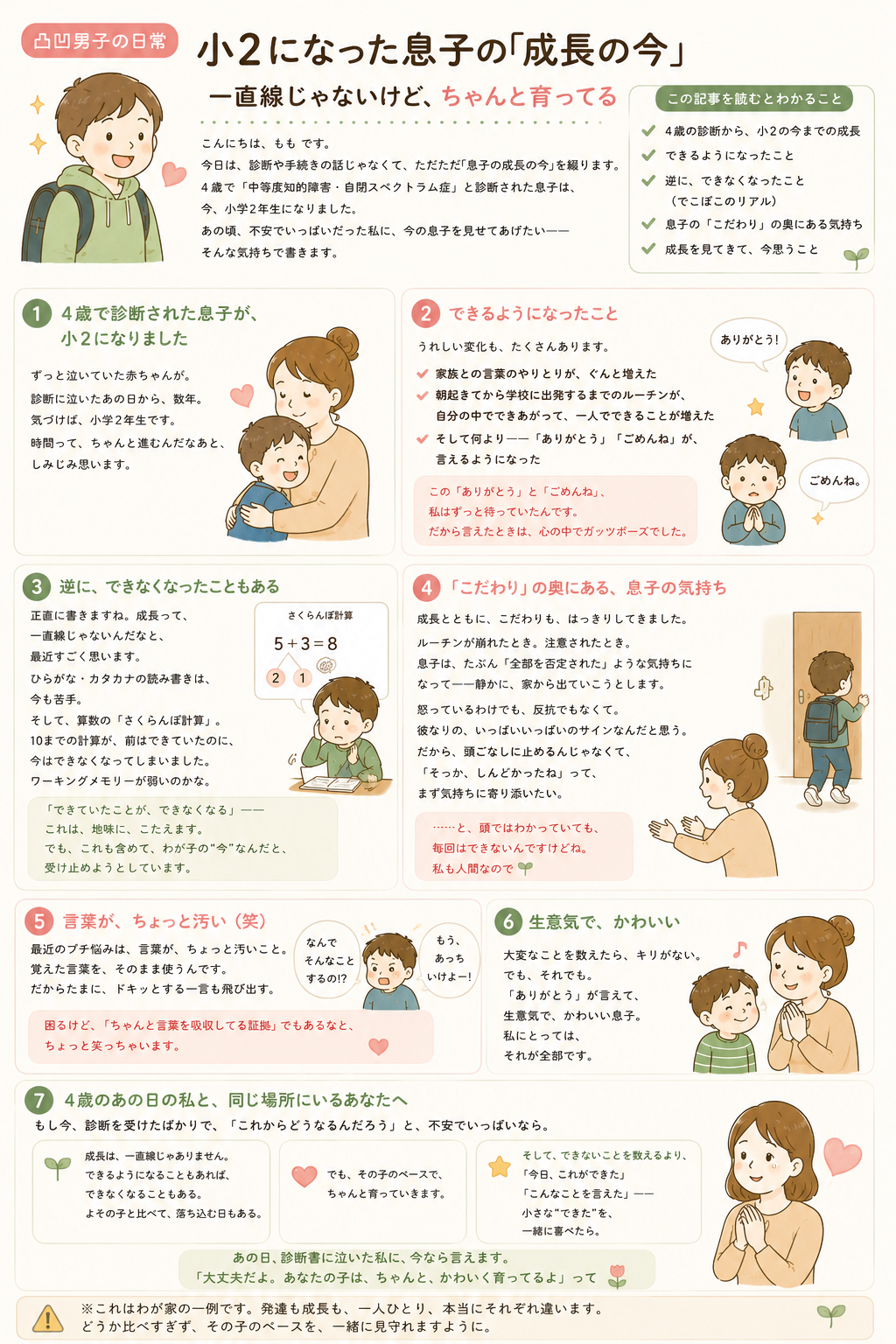 発達障害＋知的障害の息子の小2の成長記録をまとめたイラスト